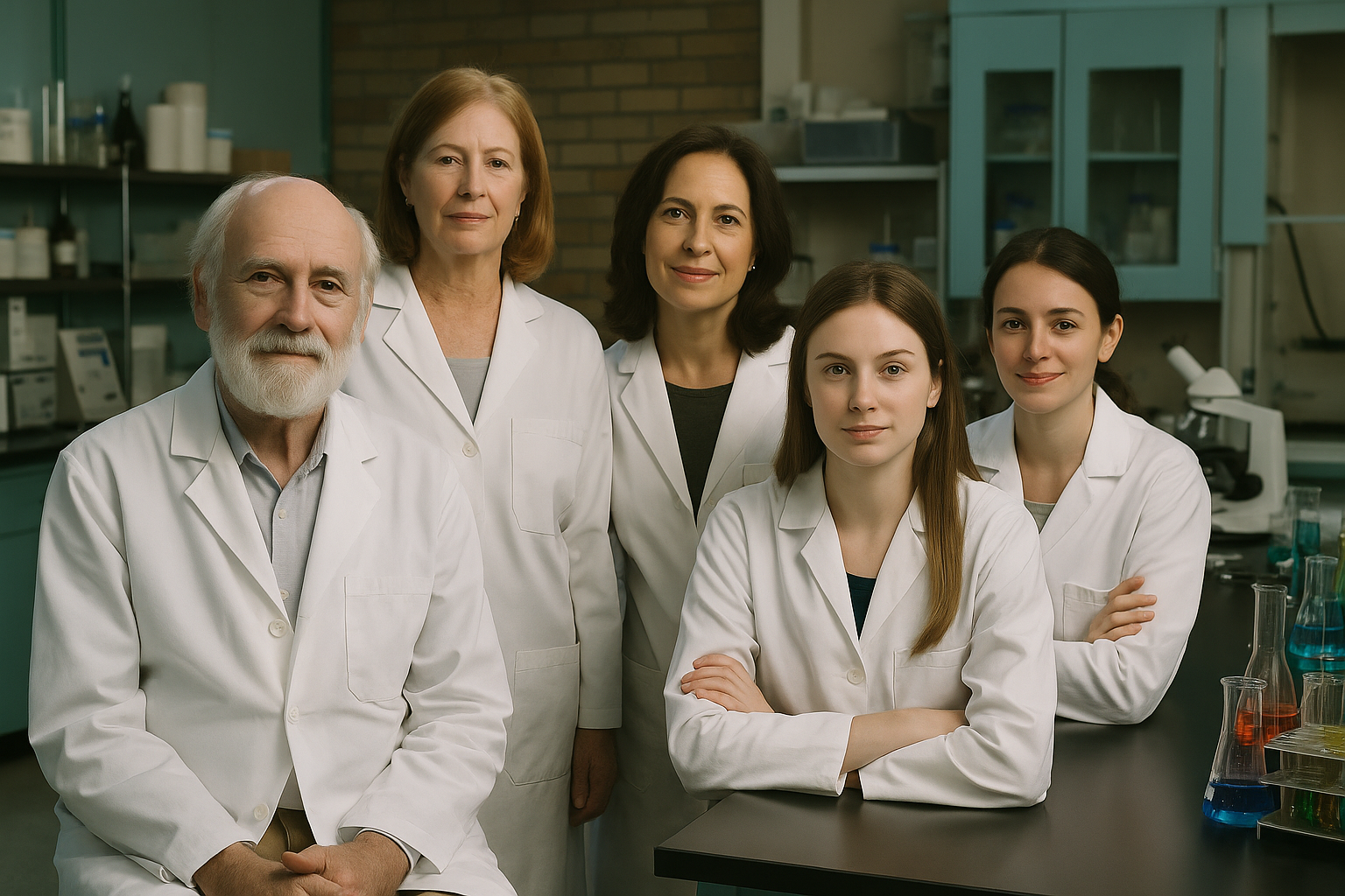 The five scientists in the lab